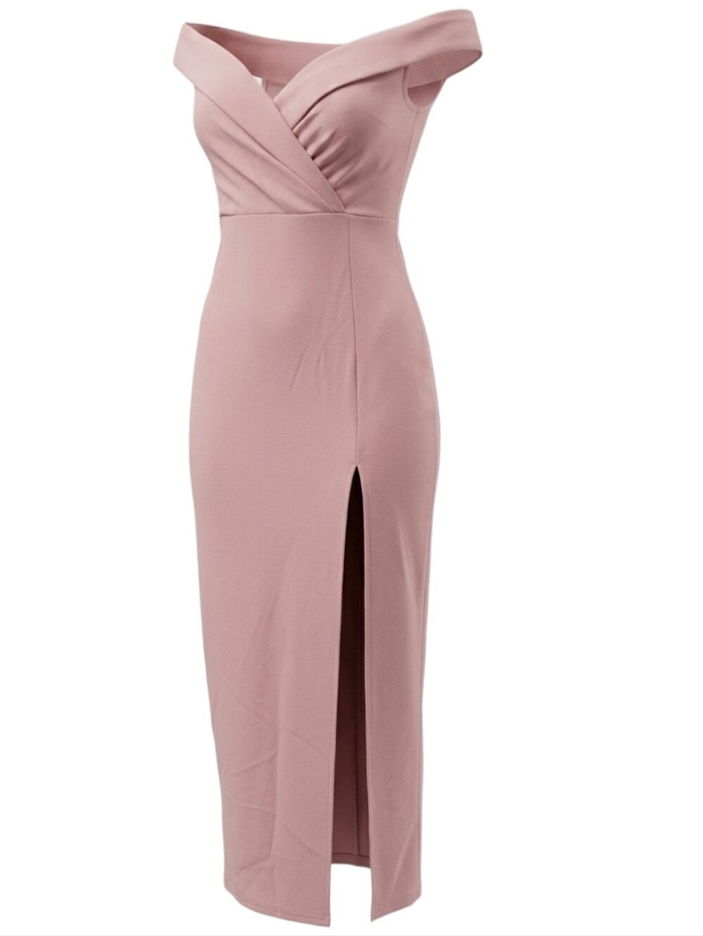 NASTY GAL Rose Off The Shoulder High Slit Midi Dress - Size 8 - Picture 3 of 16